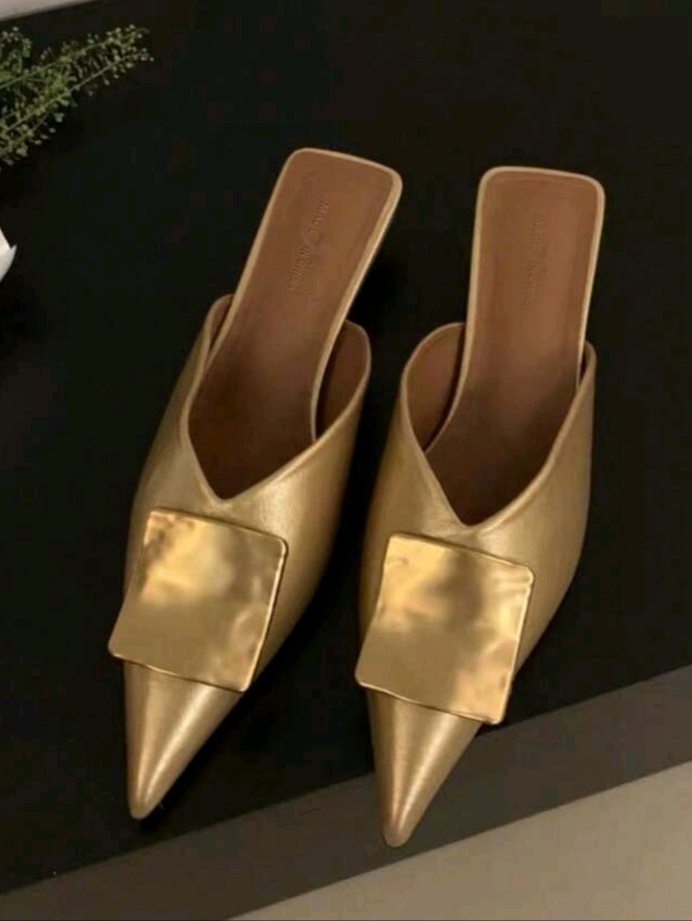 New Metal Buckle Pointed Toe Thin Heel Mid-Heel Mule Sandals For Women